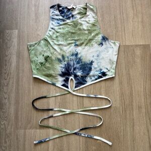 Tie-Dye Crop Top with Wrap Detail